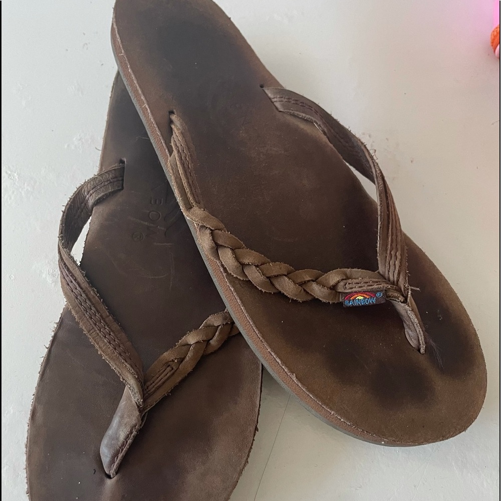 Rainbow Dark Brown Braided Sandals